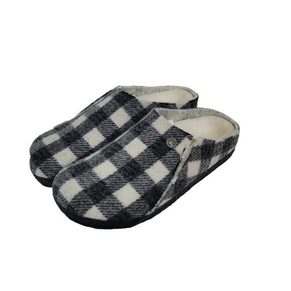 Birkenstock Zermatt Shearling Sabot Slip On Shoes in Black & White Plaid Girls 1 - Picture 7 of 11